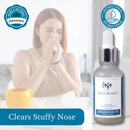 BreatheEase - Instant Relief, All Natural, Non-Drowsy, Nasal Decongestant, Headache, Cough and Cold Relief Oil