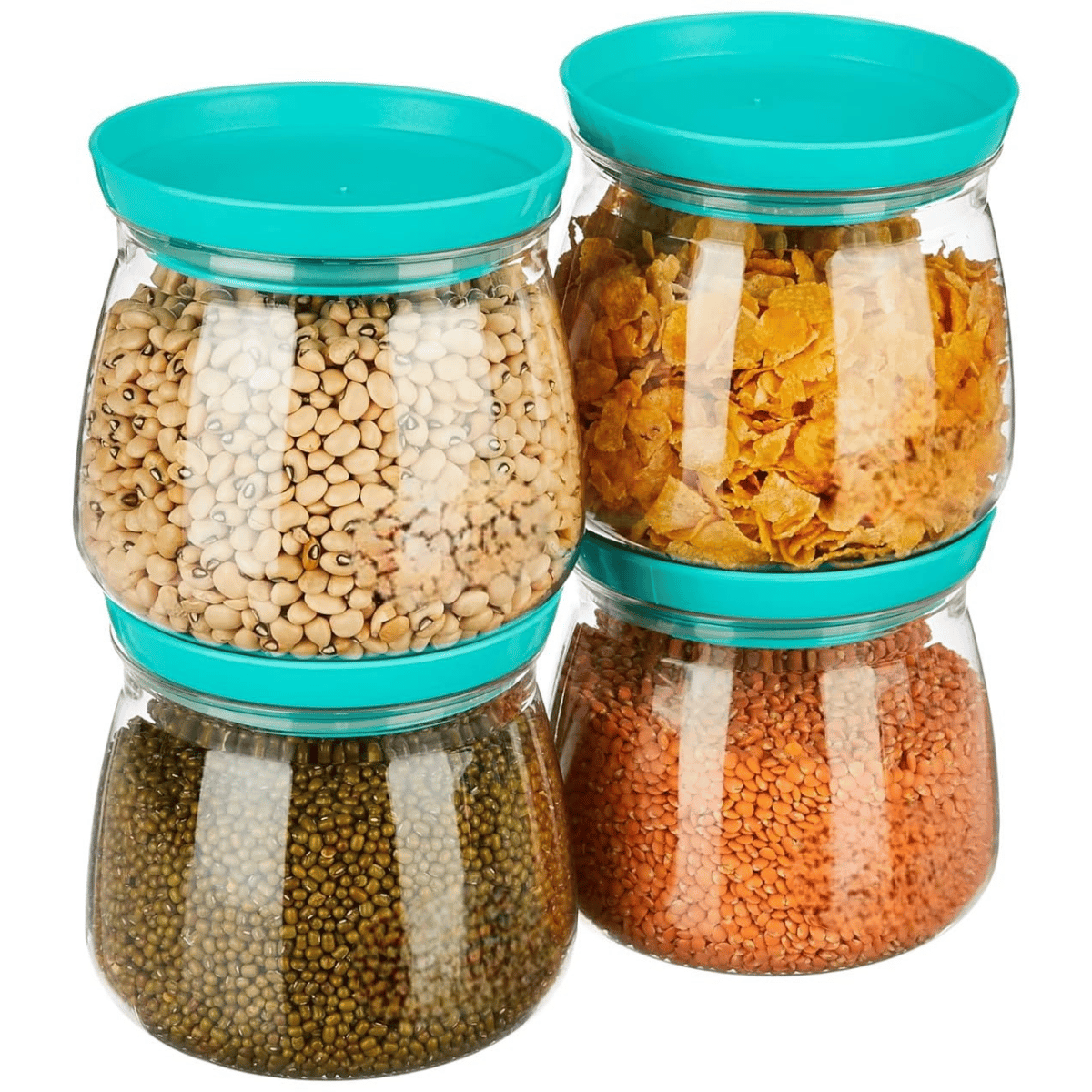 Nexapure Kitchen Containers Set - 900ml, Airtight Green Storage Box - Pack of 4 | BPA-Free Plastic Jars for Kitchen Storage & Organization | Ideal for Pulses, Dry Fruits, and Pantry Items