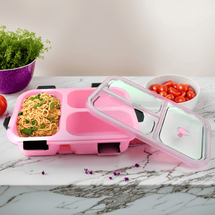 Nexapure Kids Lunch and Fruits Box - Leak-Proof 3-Compartment Lunch Box for Office & Kids | Reusable, Freezer Safe, PP Food Grade Plastic | Multicolor, Pack of 1