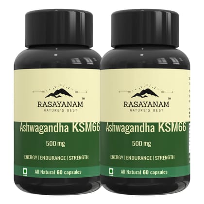Rasayanam Ashwagandha KSM-66 (500 mg) PACK OF 2 | Extra Strength Natural Formulation | Support strength & energy | Withania Somnifera Extract