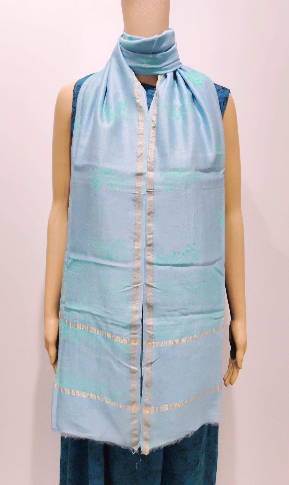 Pale Turqouse Blue Chanderi Dupatta
