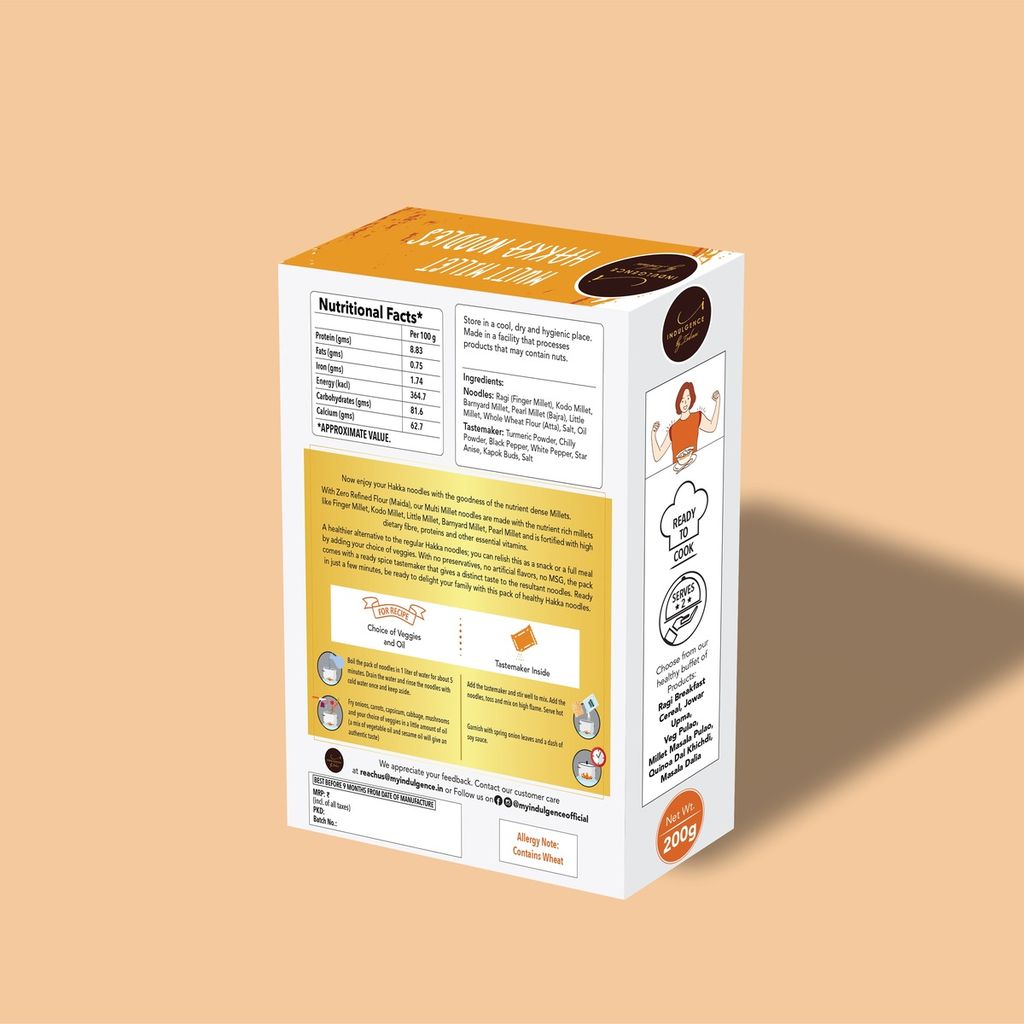 INDULGENCE No Maida Multi Millet Hakka Noodles Pack of 2 (400 Gms)