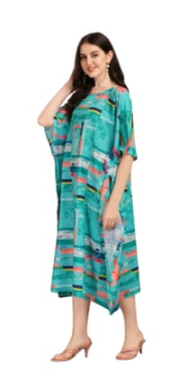 Women's Kaftan Digital Printed Dress Free Size Fit for M to 3XL (Rayon, Fitting Belt Inside)