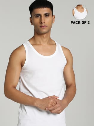 Puma Men's Sleeveless Vests Pack of 2 with EVERFRESH Technology- White