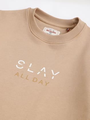 Richlook Women Beige Crew Neck Sweatshirt Richlook Women Beige Crew Neck Sweatshirt