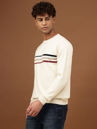 Richlook Men Ecru Crew Neck Sweater Richlook Men Ecru Crew Neck Sweater