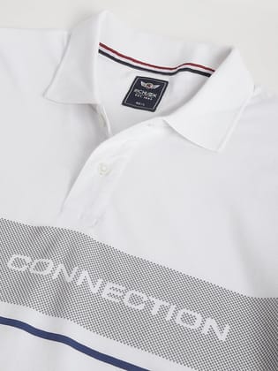 Men White Striped Regular Fit Polo Neck T-Shirt Men White Striped Regular Fit Polo Neck T-Shirt