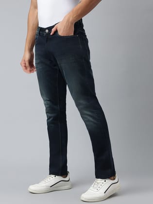 Men Indigo Tint Slim Fit Washed Mid Rise Stretchable Jeans Men Indigo Tint Slim Fit Washed Mid Rise Stretchable Jeans