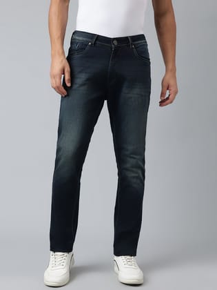 Men Indigo Tint Slim Fit Washed Mid Rise Stretchable Jeans Men Indigo Tint Slim Fit Washed Mid Rise Stretchable Jeans