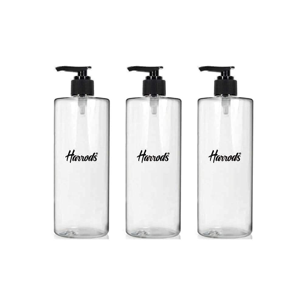 Harrods Empty Pump Bottles Refillable Dispenser Container Liquid Soap Dispenser Pump Lotion Bottle Plastic Cylinder with Pumps Each Black Pump 500ml (3Pcs)