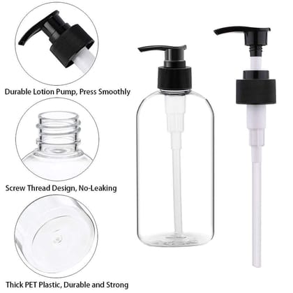 LUVS Empty Plastic Pump Bottles Portable Clear Small Cylinder Shampoo Lotion Pump Bottle Dispenser Durable Refillable Containers for Liquid Soap, Massage Oil -300 ml Pack of 4
