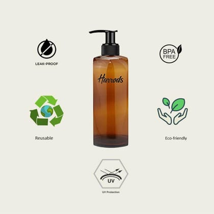Harrods Oval Amber Empty Shampoo Pump Bottles Refillable Dispenser Container Liquid Soap Dispenser Pump Lotion Bottle Plastic Cylinder with Pumps - 250ml Each Pack of 2