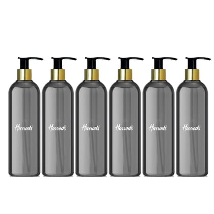 Harrods Empty Shampoo Pump Bottles Refillable Dispenser Container Liquid Soap Dispenser Pump Lotion Bottle Plastic Cylinder with Golden Pumps (Black Pump Bottle-6pc)