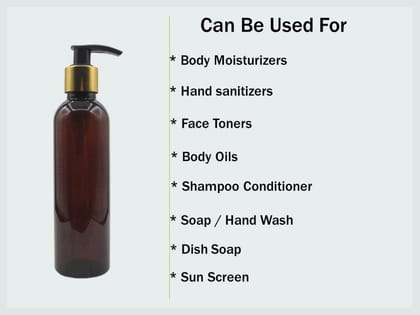 Harrods Empty Shampoo Pump Bottles Refillable Dispenser Container Liquid Soap Dispenser Pump Lotion Bottle Plastic Cylinder with Golden Pumps (Amber Bottle-4pc)