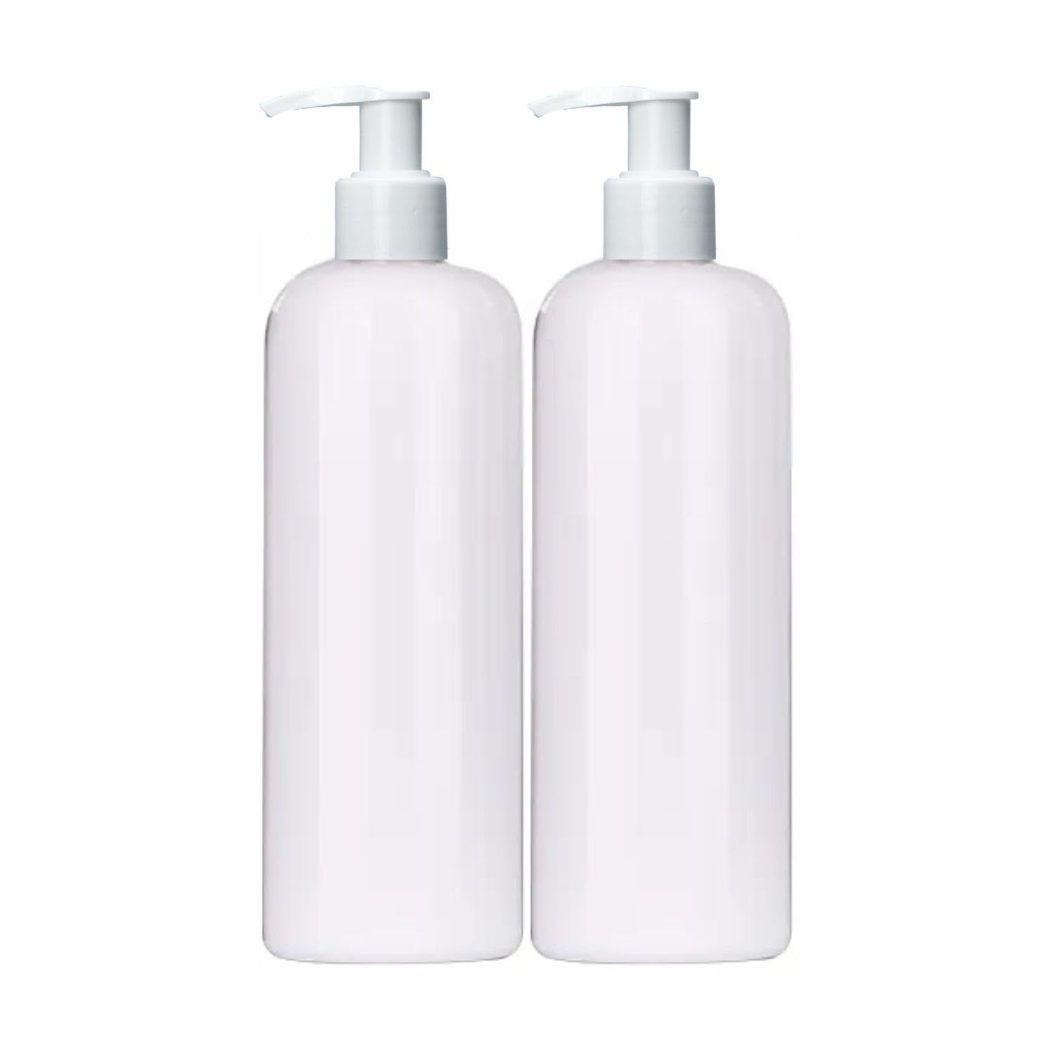 Harrods White Empty Shampoo Pump Bottles Refillable Dispenser Container Liquid Soap Dispenser Pump Lotion Bottle Plastic Cylinder with Pumps - 500ml Each Pack of 2