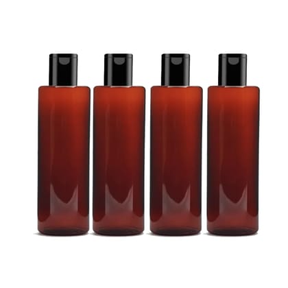 HARRODS Empty Plastic Bottle, Amber Brown Plastic Squeeze Bottles with Flip Cap, Plastic Containers For Shampoo, Lotions, Liquid Body Soap, Creams 100ml Pack of 4