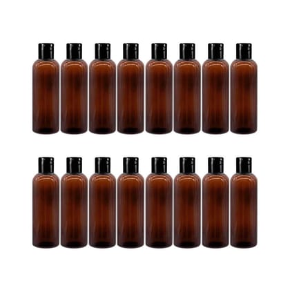 HARRODS Empty Plastic Bottle, Amber Brown Plastic Squeeze Bottles with Flip Cap, Plastic Containers For Shampoo, Lotions, Liquid Body Soap, Creams 100ml Pack of 16
