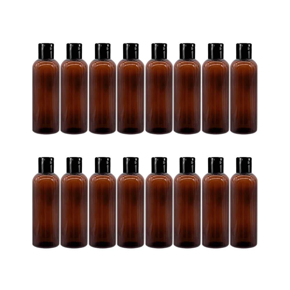 HARRODS Empty Plastic Bottle, Amber Brown Plastic Squeeze Bottles with Flip Cap, Plastic Containers For Shampoo, Lotions, Liquid Body Soap, Creams 100ml Pack of 16