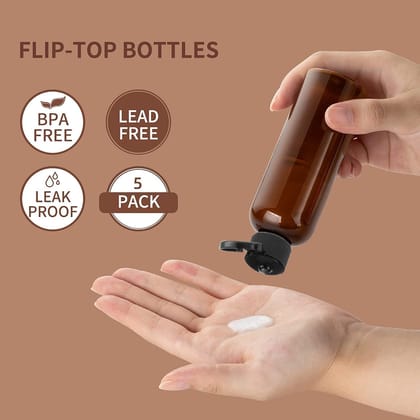 HARRODS Empty Plastic Bottle, Amber Brown Plastic Squeeze Bottles with Flip Cap, Plastic Containers For Shampoo, Lotions, Liquid Body Soap, Creams 100ml Pack of 16
