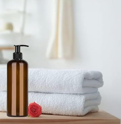 Harrods Empty Amber Shampoo Pump Bottles Refillable Dispenser Container Liquid Soap Dispenser Pump Lotion Bottle Plastic Cylinder with Pumps - 500ml Each Pack of 3