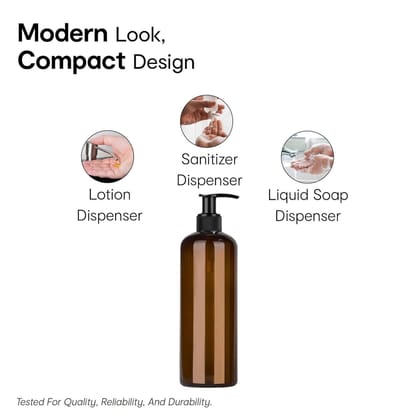 Harrods Amber Empty Shampoo Pump Bottles Refillable Dispenser Container Liquid Soap Dispenser Pump Lotion Bottle Plastic Cylinder with Pumps - 500ml Each Pack of 6