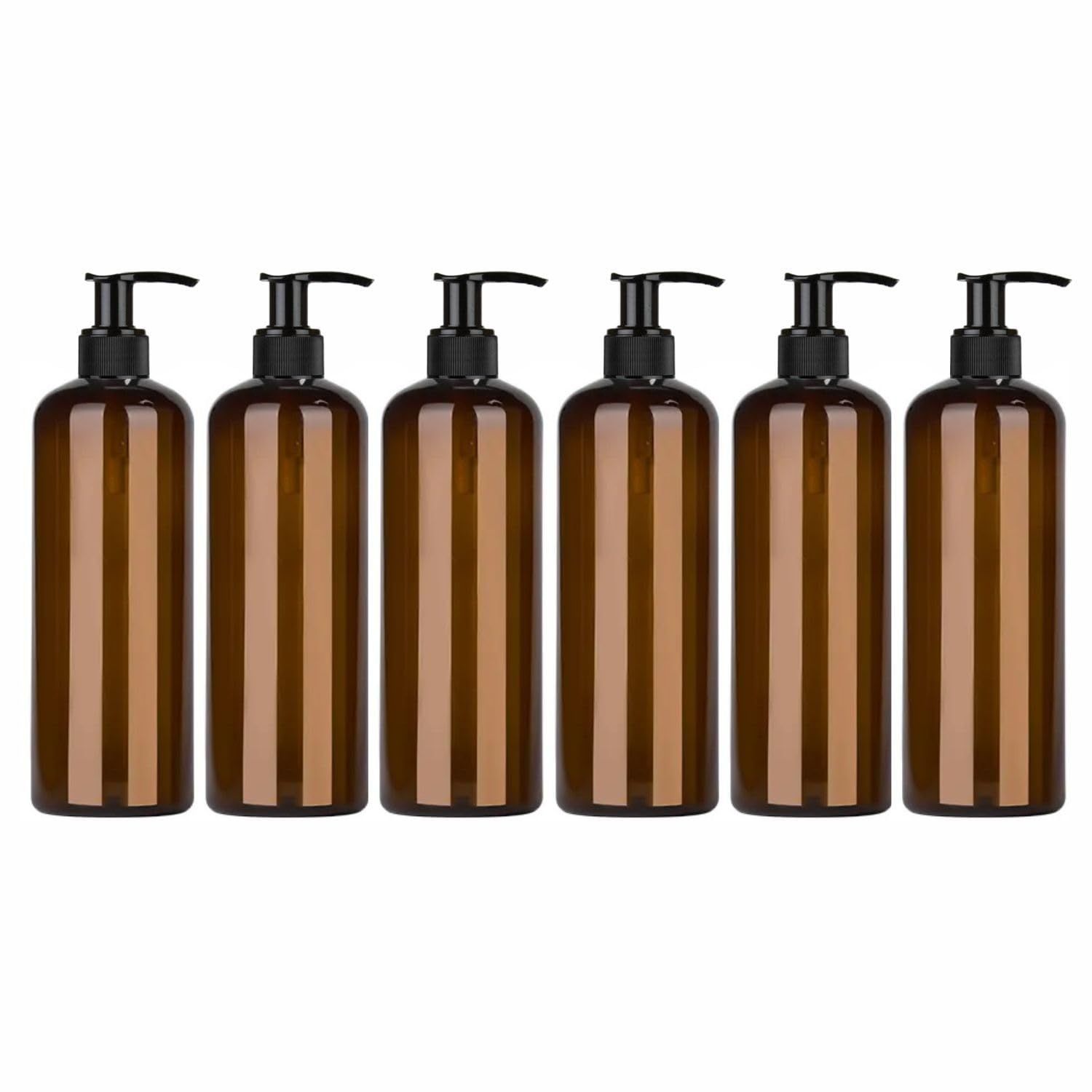 Harrods Amber Empty Shampoo Pump Bottles Refillable Dispenser Container Liquid Soap Dispenser Pump Lotion Bottle Plastic Cylinder with Pumps - 500ml Each Pack of 6