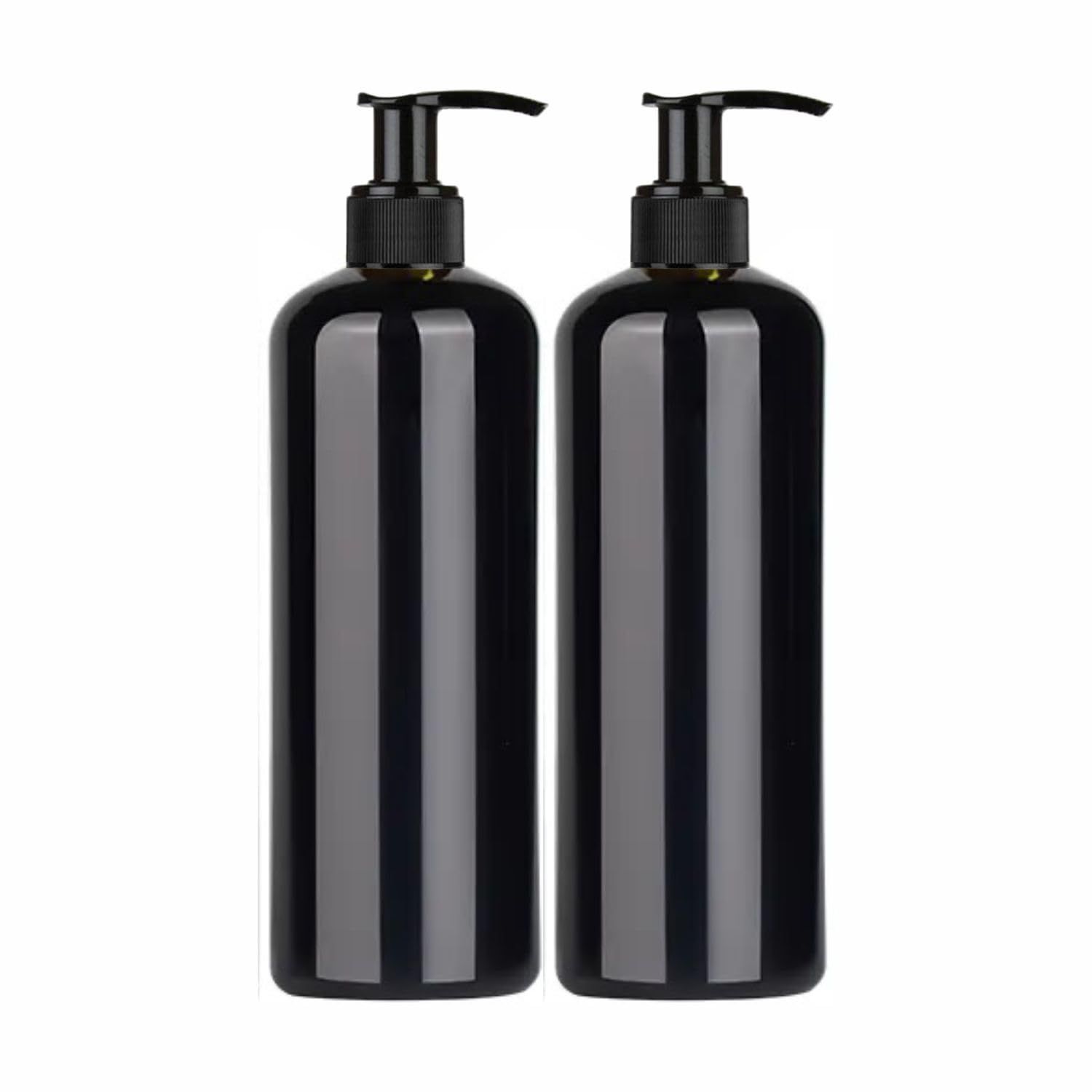 Harrods Black Empty Shampoo Pump Bottles Refillable Dispenser Container Liquid Soap Dispenser Pump Lotion Bottle Plastic Cylinder with Pumps - 500ml Each Pack of 2