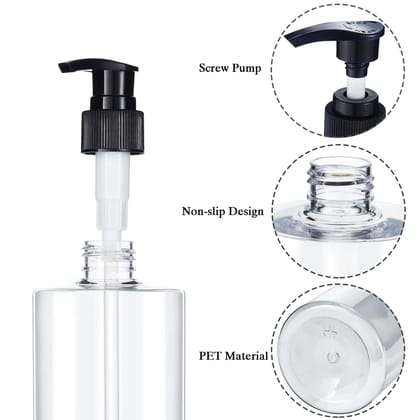 Harrods 5 Pieces - Empty Shampoo Pump Bottles Refillable Dispenser Container Liquid Soap Dispenser Pump Lotion Bottle Plastic Cylinder with Pumps - 500 ml Each (Transparent)