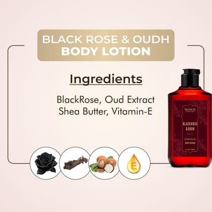 THE LOVE CO. Black Rose and Oud Body Lotion Dry Skin - for Women & Men | with Jojoba Oil Shea Butter Vitamin E