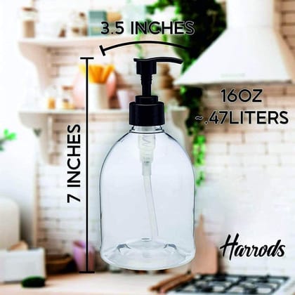HARRODS Round Empty Pump Bottles | Sanitizer | Handwash Bottle | Hair Oil | Sanitizer Pump Bottle | Body Lotion Dispenser Bottle | Pump Bottles Plastic | Transparent Bottle - 300ml Pack of 2