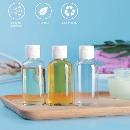 HARRODS 24pcs 50ml Empty Clear Plastic Bottles Refillable Travel Size Cosmetic Containers Small Leak Proof Squeeze Bottles with Green Flip Top Cap for Toiletries,Shampoo