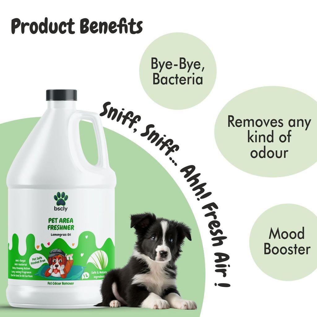 Bscly Lemongrass Pet Area Freshener - 1L | Eco-Friendly Odor Eliminator | Safe for Pets & Children | Bio-Based Formula | For All Surfaces…
