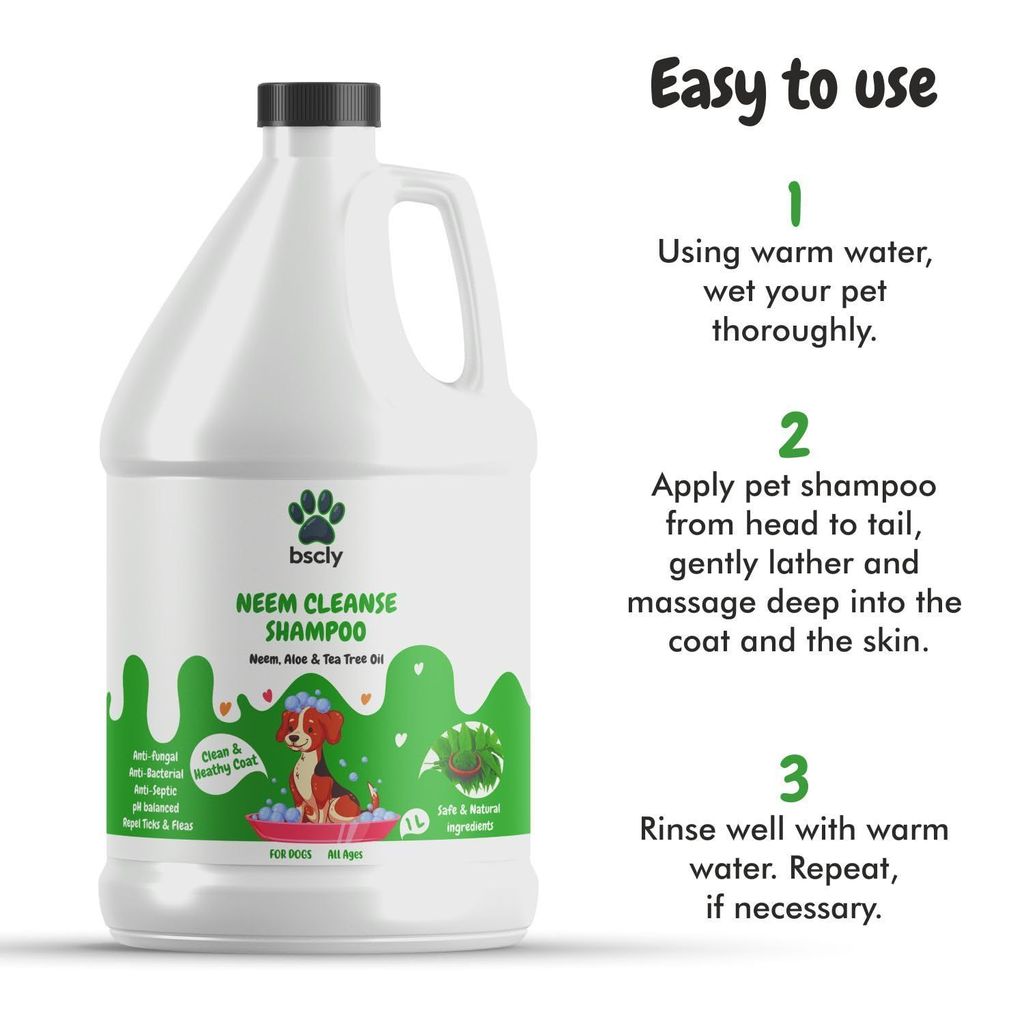 Bscly Dog Shampoo 1000Ml - Ticks & Fleas Prevention - Enriched with Chamomile, Aloe and Coconut Oil - Moisturizes & Heals Skin - Suitable for Pomeranians to Golden Retrievers