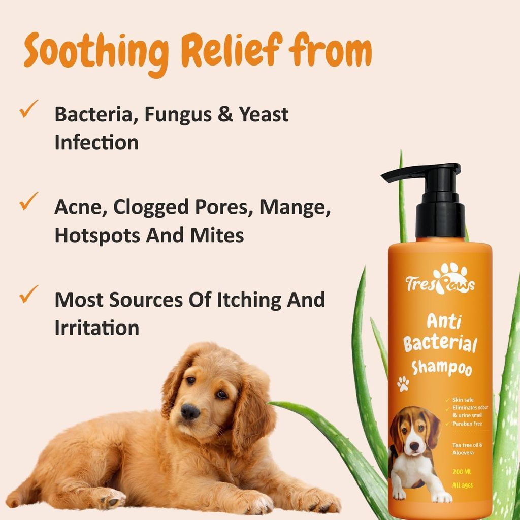 Trespaws Anti Bacterial Dog Shampoo | Dog Shampoo for Pomeranian, Shih tzu Puppy, German Shepherd, Labrador & Golden Retriever, Dogs Shampoo | 200ml