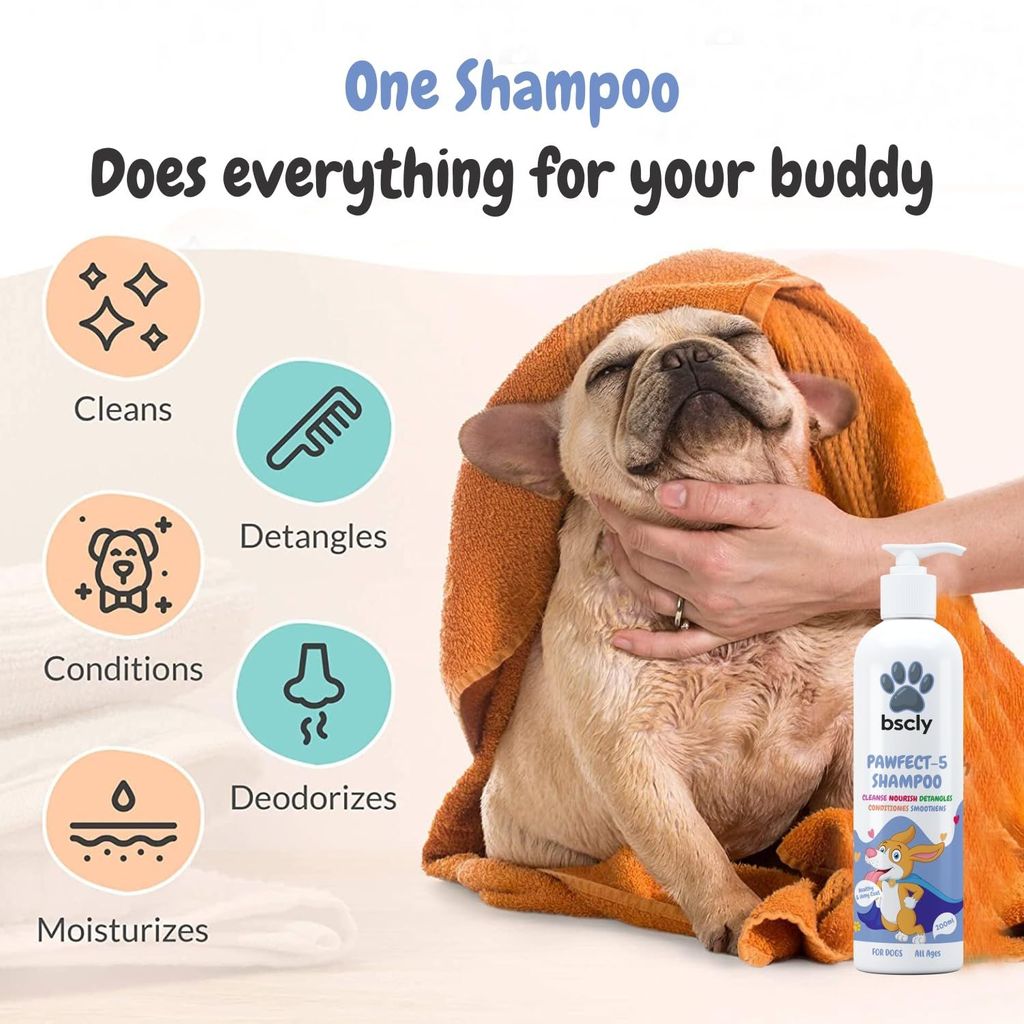 BSCLY Pawfect 5 Dog Shampoo - 200ml | for Pomeranian, Shih Tzu Puppy, German Shepherd, Labrador & Golden Retriever | Cleanses, Conditions, Detangles, Moisturizes & Deodorizes
