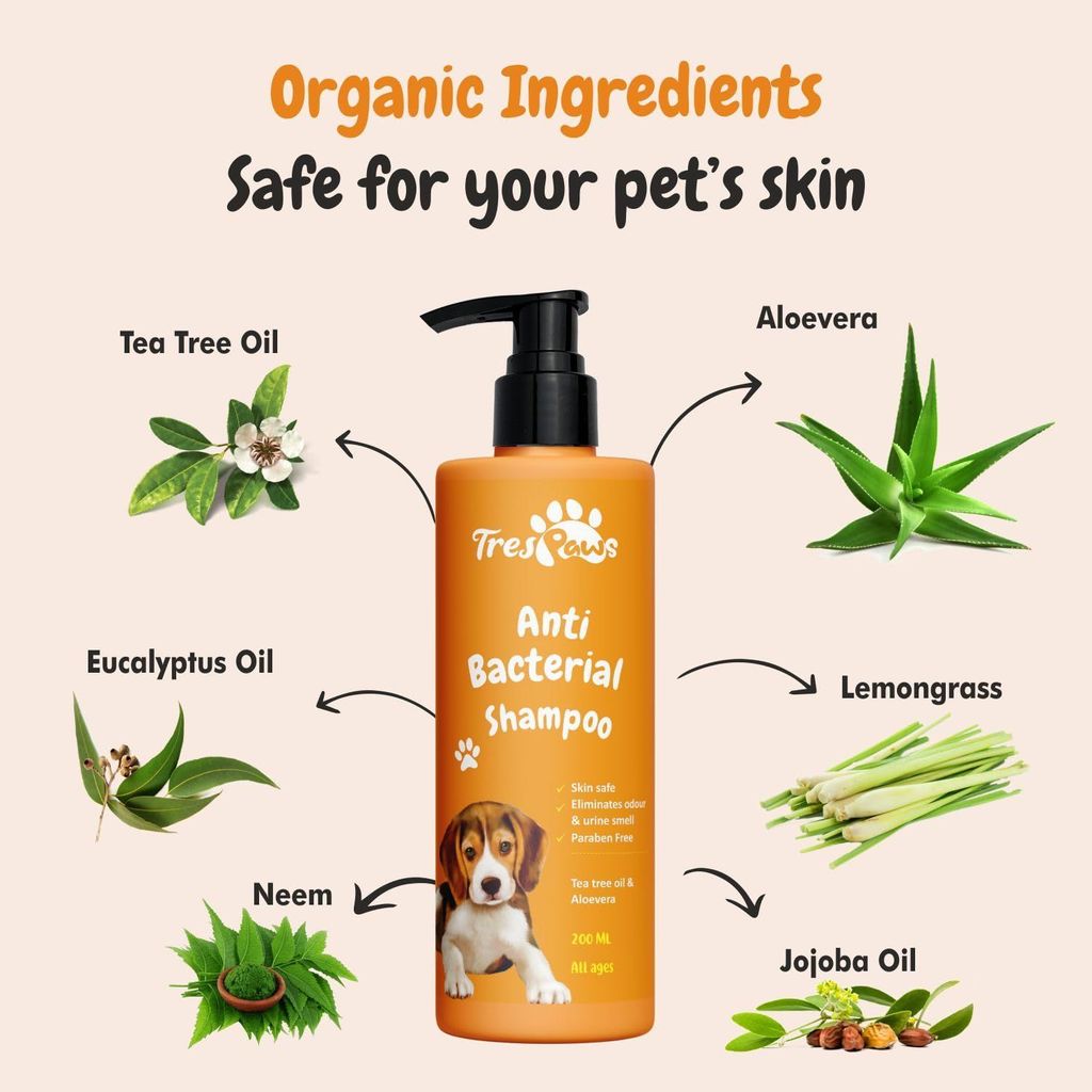 Trespaws Anti Bacterial Dog Shampoo | Dog Shampoo for Pomeranian, Shih tzu Puppy, German Shepherd, Labrador & Golden Retriever, Dogs Shampoo | 200ml