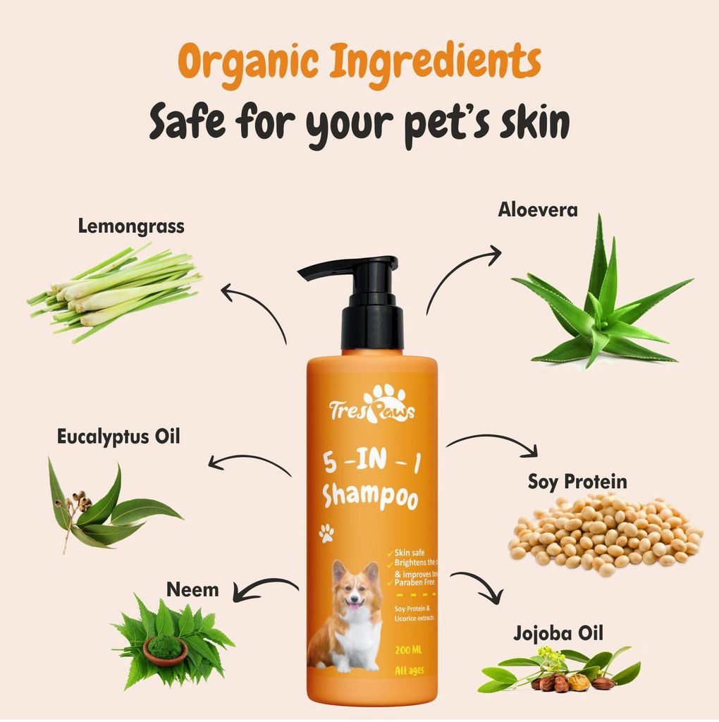 TRESPAWS 5 in 1 Dog Shampoo - 200ml | for Pomeranian, Shih Tzu Puppy, German Shepherd, Labrador & Golden Retriever | Cleanses, Conditions, Detangles, Moisturizes & Deodorizes
