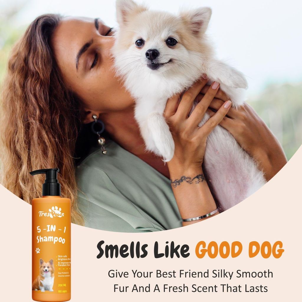 TRESPAWS 5 in 1 Dog Shampoo - 200ml | for Pomeranian, Shih Tzu Puppy, German Shepherd, Labrador & Golden Retriever | Cleanses, Conditions, Detangles, Moisturizes & Deodorizes