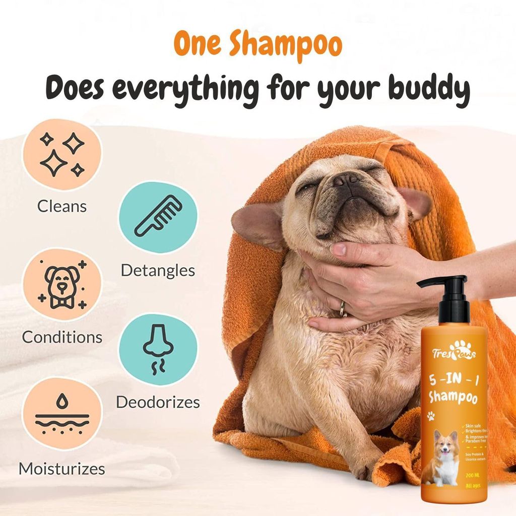 TRESPAWS 5 in 1 Dog Shampoo - 200ml | for Pomeranian, Shih Tzu Puppy, German Shepherd, Labrador & Golden Retriever | Cleanses, Conditions, Detangles, Moisturizes & Deodorizes