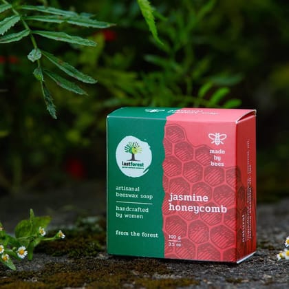 Last Forest Beeswax Soap (100gm), Herbal Bathing Soap for Glowing Skin, Handcrafted, Handmade, 100% Natural Ingredients, Moisturizing, Natural Beeswax, Bathing Soap for Men & Women (Jasmine)