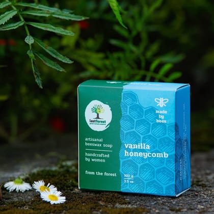 Last Forest Beeswax Soap (100gm), Herbal Bathing Soap for Glowing Skin, Handcrafted, Handmade, 100% Natural Ingredients, Moisturizing, Natural Beeswax, Bathing Soap for Men & Women (Vanilla)