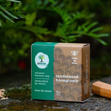 Last Forest Beeswax Soap (100gm), Herbal Bathing Soap for Glowing Skin, Handcrafted, Handmade, 100% Natural Ingredients, Moisturizing, Natural Beeswax, Bathing Soap for Men & Women (Sandal)