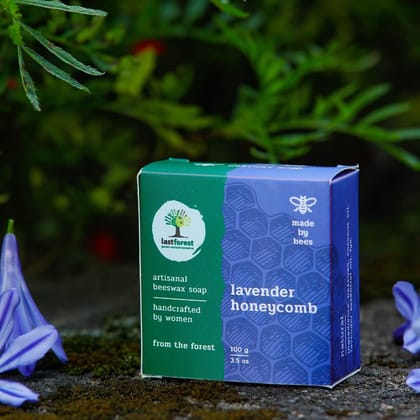 Last Forest Beeswax Soap (100gm), Herbal Bathing Soap for Glowing Skin, Handcrafted, Handmade, 100% Natural Ingredients, Moisturizing, Natural Beeswax, Bathing Soap for Men & Women (Lavender)