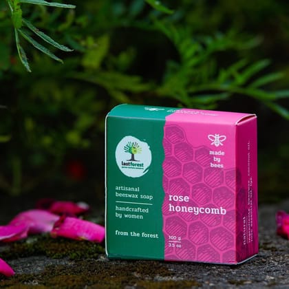 Last Forest Beeswax Soap (100gm), Herbal Bathing Soap for Glowing Skin, Handcrafted, Handmade, 100% Natural Ingredients, Moisturizing, Natural Beeswax, Bathing Soap for Men & Women (Rose)