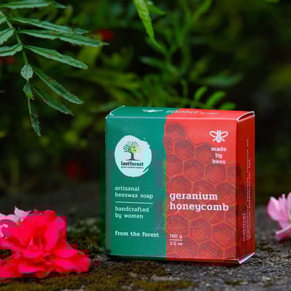 Last Forest Beeswax Soap (100gm), Herbal Bathing Soap for Glowing Skin, Handcrafted, Handmade, 100% Natural Ingredients, Moisturizing, Natural Beeswax, Bathing Soap for Men & Women (Geranium)