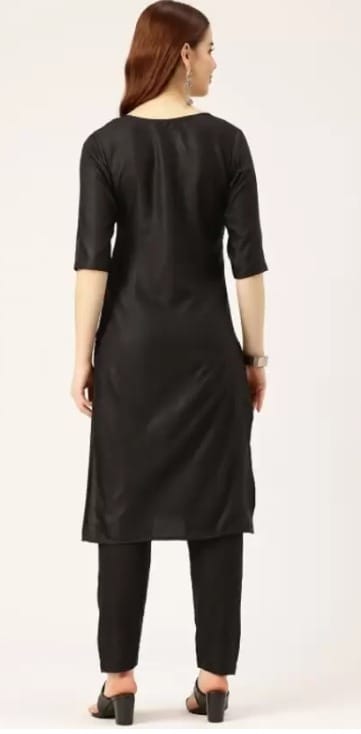 Premium Women Women's Black Rayon Kurta Palazzo Set 2025 at ShopCircuit | ONDC