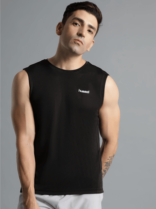 Darby Round Neck Sleeveless Solid Regular fit Polyester T-shirt for Men Comfortable Breathable Fabric Stretchable for Everyday Use Ideal for Yoga Training Gym Running or Performance