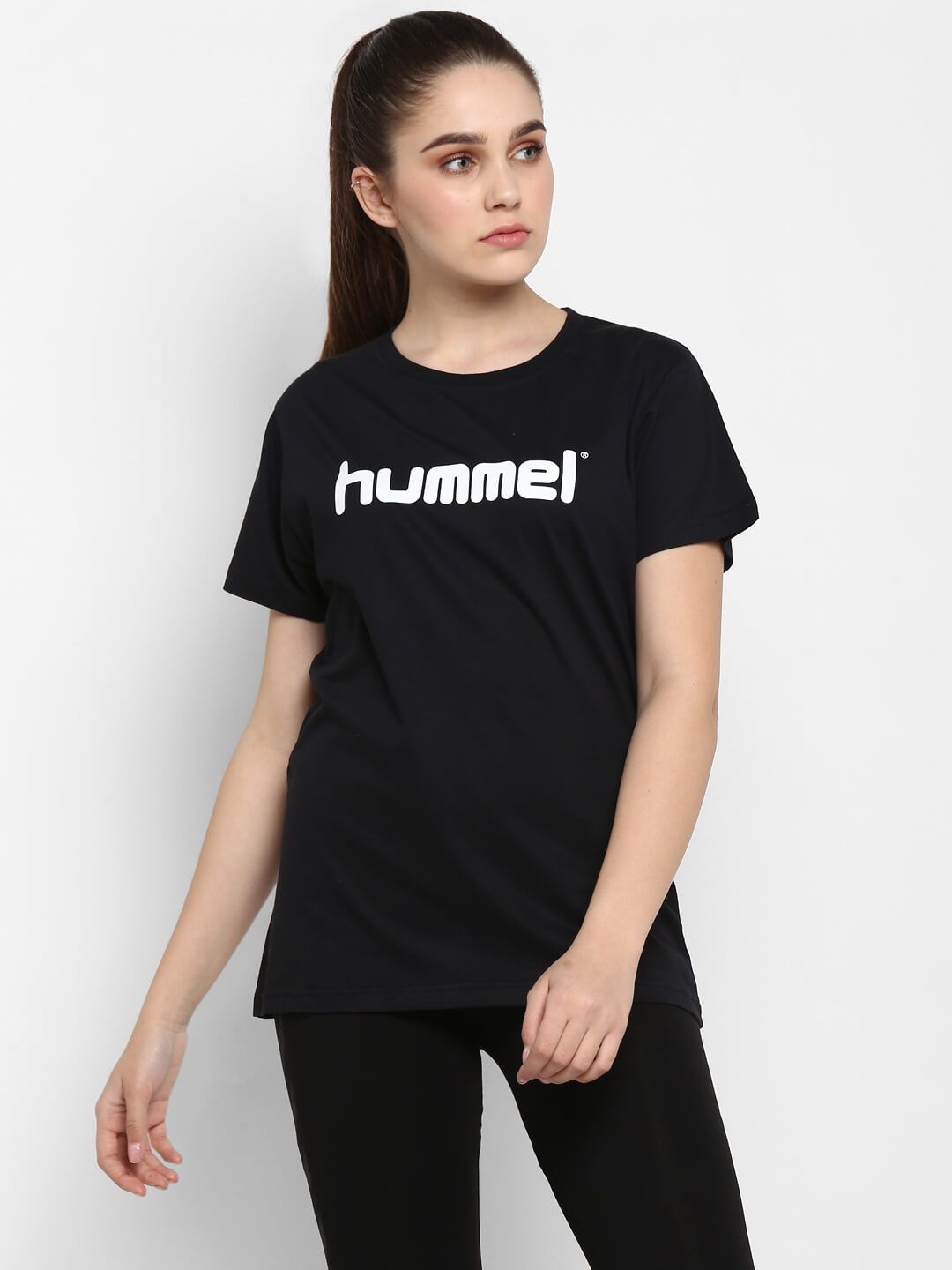 Go Women Cotton Black Logo T-Shirt