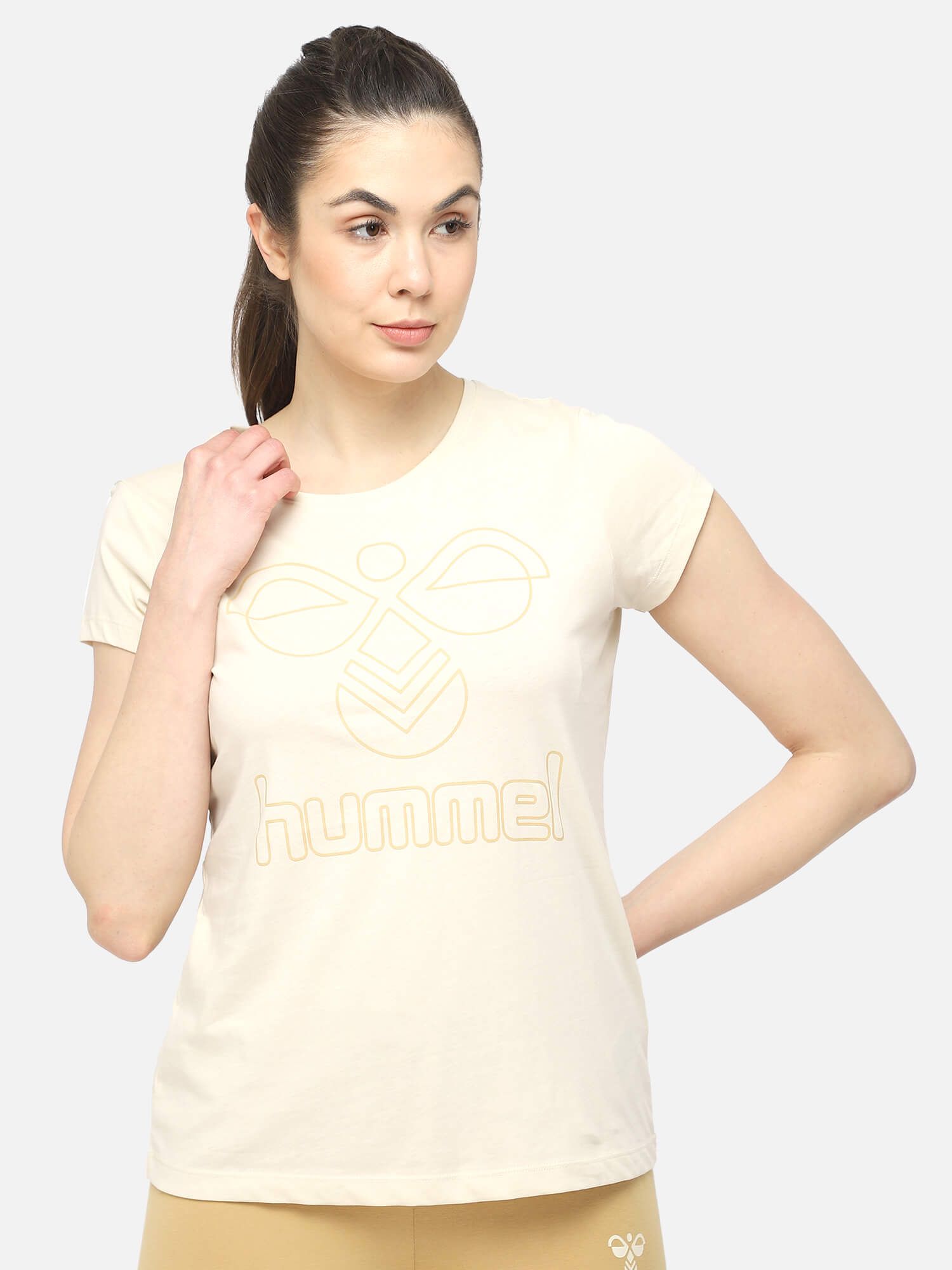 Senga Women Cotton Beige T-Shirt