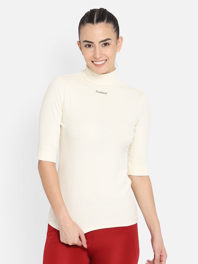 Bell Women Cotton White Turtleneck T-Shirt